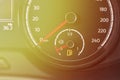 Fuel discharge warning light on the dashboard of the car. The low fuel level is displayed on the dashboard of the speedometer Royalty Free Stock Photo