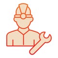 Fuel engineer flat icon. Oil miner man, construction worker in helmet with wrench. Oil industry vector design concept