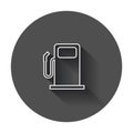 Fuel gas station icon in line style. Car petrol pump flat illustration with long shadow. Royalty Free Stock Photo