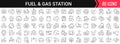 Fuel and gas station linear icons in black. Big UI icons collection in a flat design. Thin outline signs pack. Big set of icons Royalty Free Stock Photo