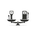 Fuel gas station versus electric car station on scales icon, vector concept illustration Royalty Free Stock Photo