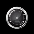 Fuel gauge. Black round dashboard element with chrome frame. Royalty Free Stock Photo