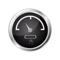 Fuel gauge. Black round dashboard element with chrome frame. Royalty Free Stock Photo