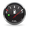 Fuel gauge. Full tank. Round black car dashboard 3d device with chrome frame Royalty Free Stock Photo