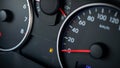 Fuel gauge gas empty. Car tank low petrol meter indicator on dashboard. Gas gauge fuel level. Royalty Free Stock Photo