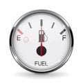 Fuel gauge. Half tanked. Round car dashboard 3d device with chrome frame Royalty Free Stock Photo