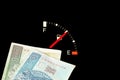 Fuel gauge, money Polish zloty PLN and price of gasoline in Poland Royalty Free Stock Photo