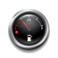 Fuel gauge. Round white gauge with chrome frame.