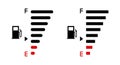 Fuel gauge vector indicator. Gasoline indicator symbol. Different dashboard auto panel equipment with arrow