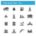 Fuel and gaz flat gray icons set of 16