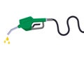 Fuel handle pump with hose vector illustration. Green petrol pump nozzle on white background