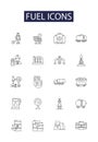 Fuel icons line vector icons and signs. Icons, Petroleum, Gasoline, Energy, Refuel, Oil, Petrol, Filling outline vector