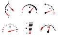 Fuel indicator for gas, petrol, gasoline, diesel level count. Set of fuel gauge scales icons. Car gauge for measuring Royalty Free Stock Photo