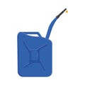 Fuel jerrycan with spout and pouring petrol drop. Blue gasoline canister isolated on white background. Vector cartoon