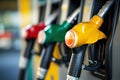Fuel nozzle or fuel dispenser in gas station, one of the world's most traded commodities and vital to the economy Royalty Free Stock Photo