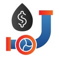Fuel pipe with drop flat icon. Pipeline leak with dollar sign. Oil industry vector design concept, gradient style