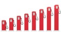 Fuel prices: red petrol pumps chart isolated