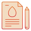 Fuel production contract flat icon. Agreement document with drop sign and pen. Oil industry vector design concept