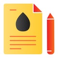 Fuel production contract flat icon. Agreement document with drop sign and pen. Oil industry vector design concept