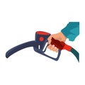 Fuel pump in hand man. Petrol station. Holding fuel nozzle. Vector illustration flat design style, isolation on a white Royalty Free Stock Photo