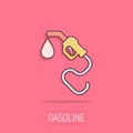 Fuel pump icon in comic style. Gas station cartoon sign vector illustration on white isolated background. Petrol splash effect Royalty Free Stock Photo