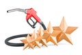 Fuel pump nozzle with five golden stars. 3D rendering