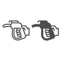 Fuel pump nozzle in hand, petrol station line and solid icon, oil industry concept, gasoline vector sign on white Royalty Free Stock Photo