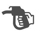 Fuel pump nozzle in hand, petrol station solid icon, oil industry concept, gasoline vector sign on white background Royalty Free Stock Photo