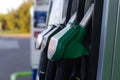 Fuel pumps station in close up Royalty Free Stock Photo