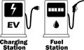 Fuel station for charging electrical vehicles and gasoline/diesel. Vector Illustration.