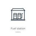 Fuel station icon. Thin linear fuel station outline icon isolated on white background from industry collection. Line vector fuel Royalty Free Stock Photo