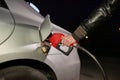 Fuel station nozzle filling car tank Royalty Free Stock Photo