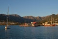 Fuel station and sailing boats on the marina. Royalty Free Stock Photo