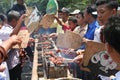 Fuel students Meat Sate Together Celebrating Idhul Adha Royalty Free Stock Photo