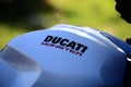 Fuel tank of Ducati Monster motorcycle, close-up