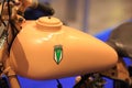 Fuel tank of old beige motorcycle closeup Royalty Free Stock Photo