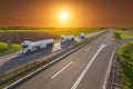 Fuel tank truck in motion blur on the highway at sunset Royalty Free Stock Photo