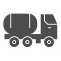 Fuel tank on truck solid icon. Chemical freight transport. Oil industry vector design concept, glyph style pictogram on