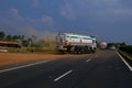 A fuel tanker getting on the national highway