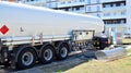 Fuel Tanker Truck at the Gas Station Shell. Refuelling a gas-station Shell