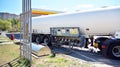 Fuel Tanker Truck at the Gas Station Shell. Refuelling a gas-station Shell