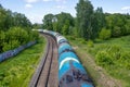 Fuel train, rolling stock with petrochemical tanks. Export Royalty Free Stock Photo