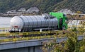 Fuel transport truck. Fuel truck crosses a bridge