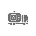 Fuel truck, car with oil tank, water transfer, transportation grey icon. Royalty Free Stock Photo