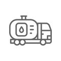 Fuel truck, car with oil tank, water transfer, transportation line icon. Royalty Free Stock Photo