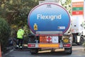 Fuel Truck Filling Tanks at a Petrol Station Royalty Free Stock Photo