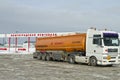 Fuel truck with an orange tank on the outskirts of the Volgograd oil Depots Royalty Free Stock Photo