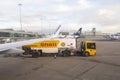 Fuel truck refilling a airplane on Otopeni airport