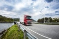 Fuel truck rushes down the highway, Norwey. Truck Car in motion Royalty Free Stock Photo