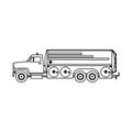 Fuel truck transportation vector icon illustration outline. Vehicle transport industry gasoline trailer isolated white lorry car Royalty Free Stock Photo